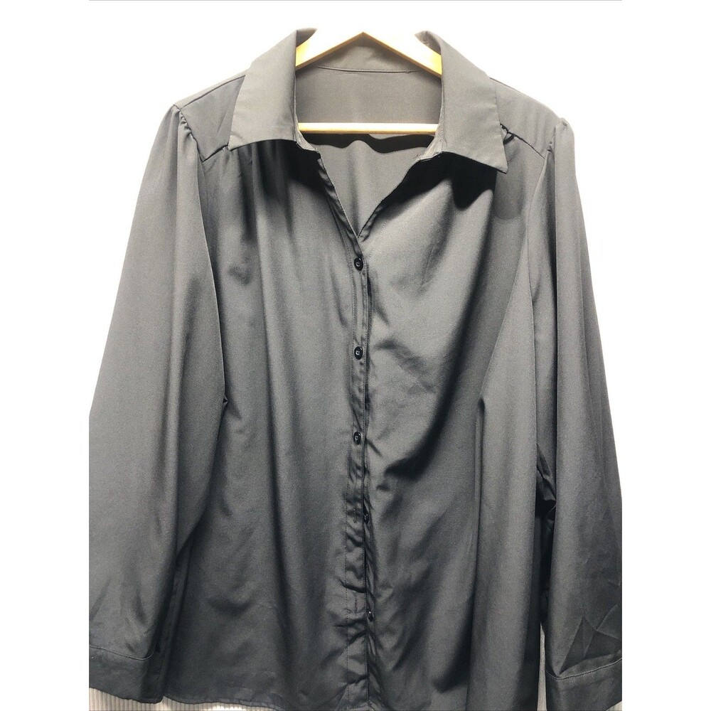 Shein Curve Button Down Blouse Size 4XL V Neck Collar Long Sleeve
